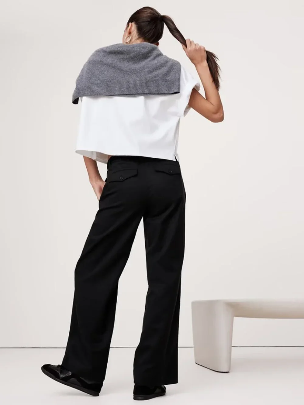 NWT Banana Republic M Black The Everyday Wide Leg Pant in Linen Lightweight